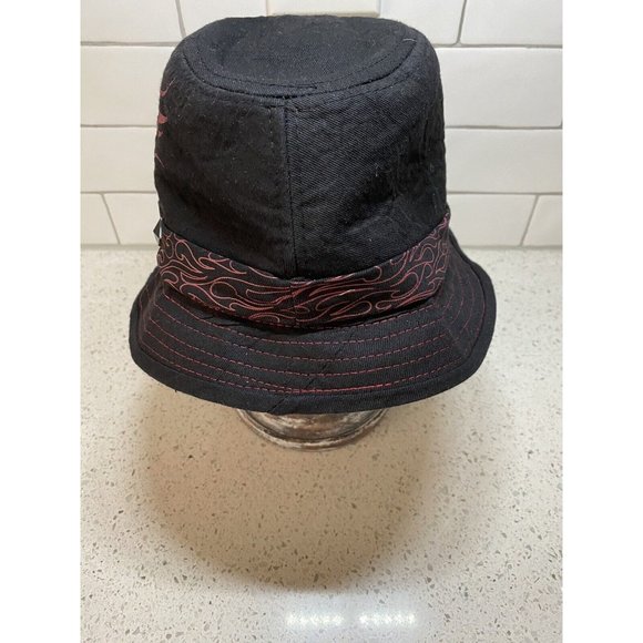 Hot Wheels Kids Bucket Hat Skull Studded Trim 2012 Mattel Black Graphic Print VG - Picture 3 of 7